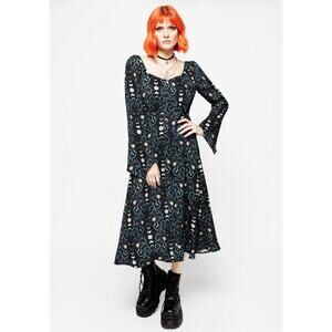 Disturbia Pythia Print Flute Sleeve Midi Dress Whimsigoth Size 8